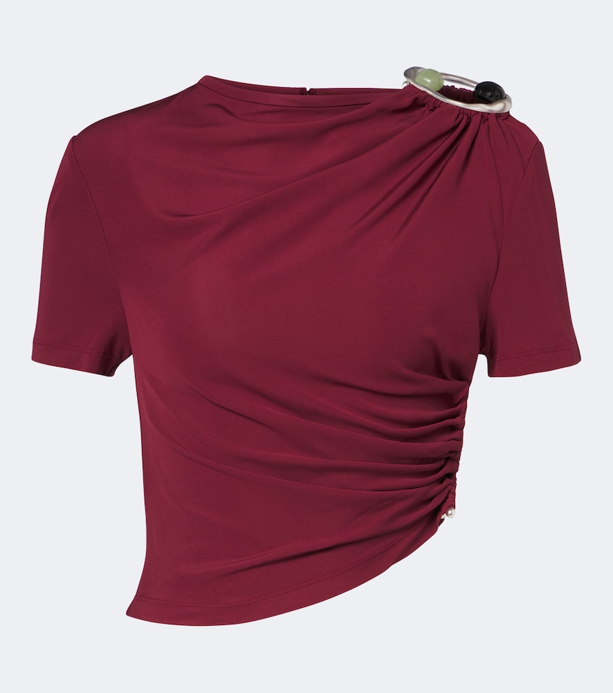 Top cropped Orica in jersey con cristalli