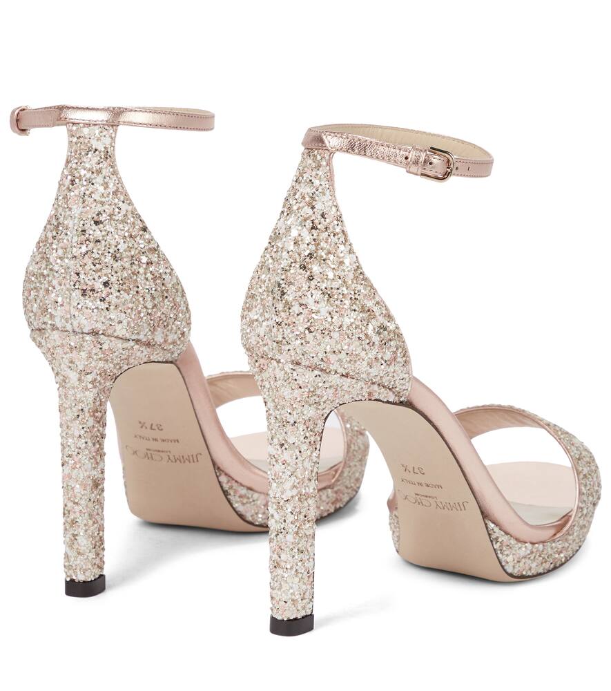 JIMMY CHOO MISTY 100 GLITTER SANDALS