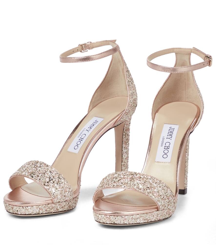 JIMMY CHOO MISTY 100 GLITTER SANDALS