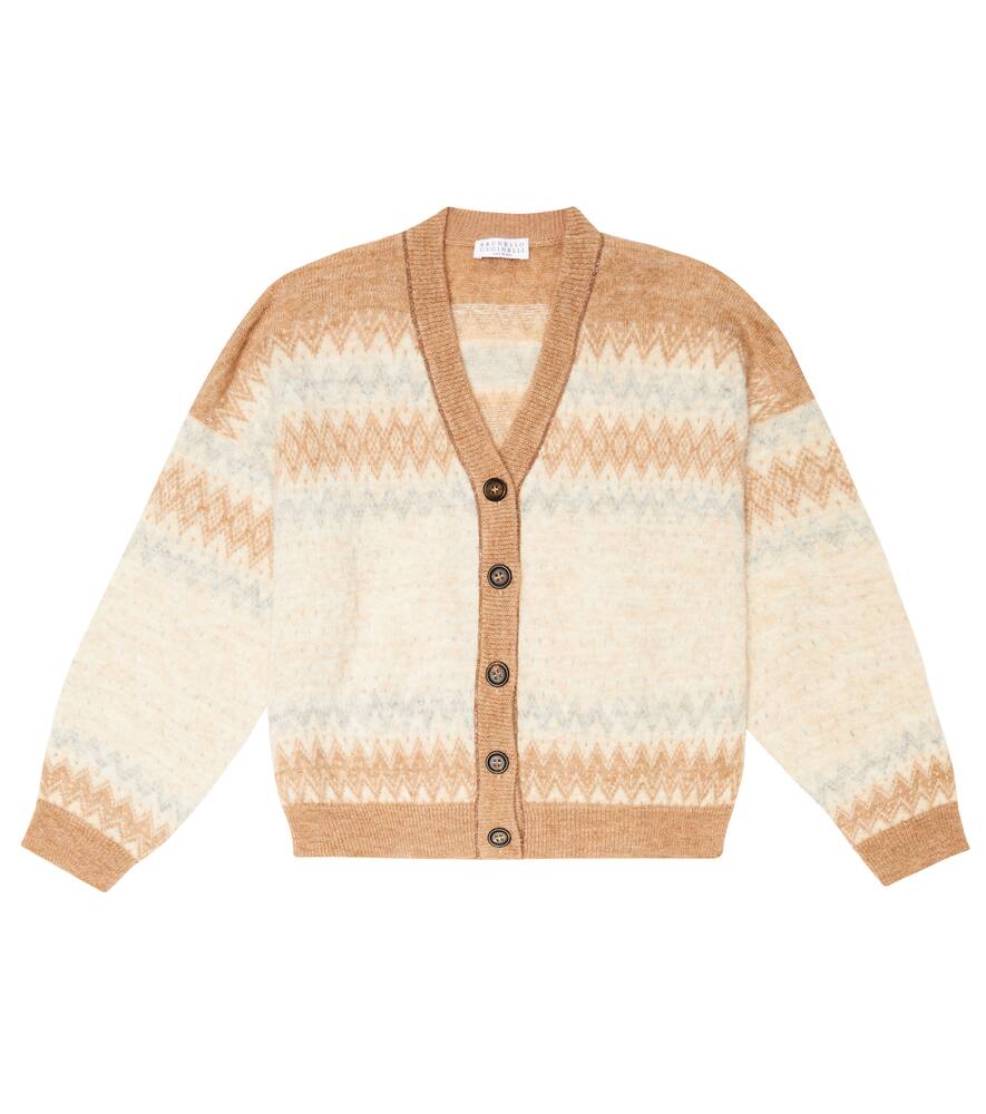 Brunello Cucinelli Kids Embellished jacquard mohair and wool-blend cardigan
