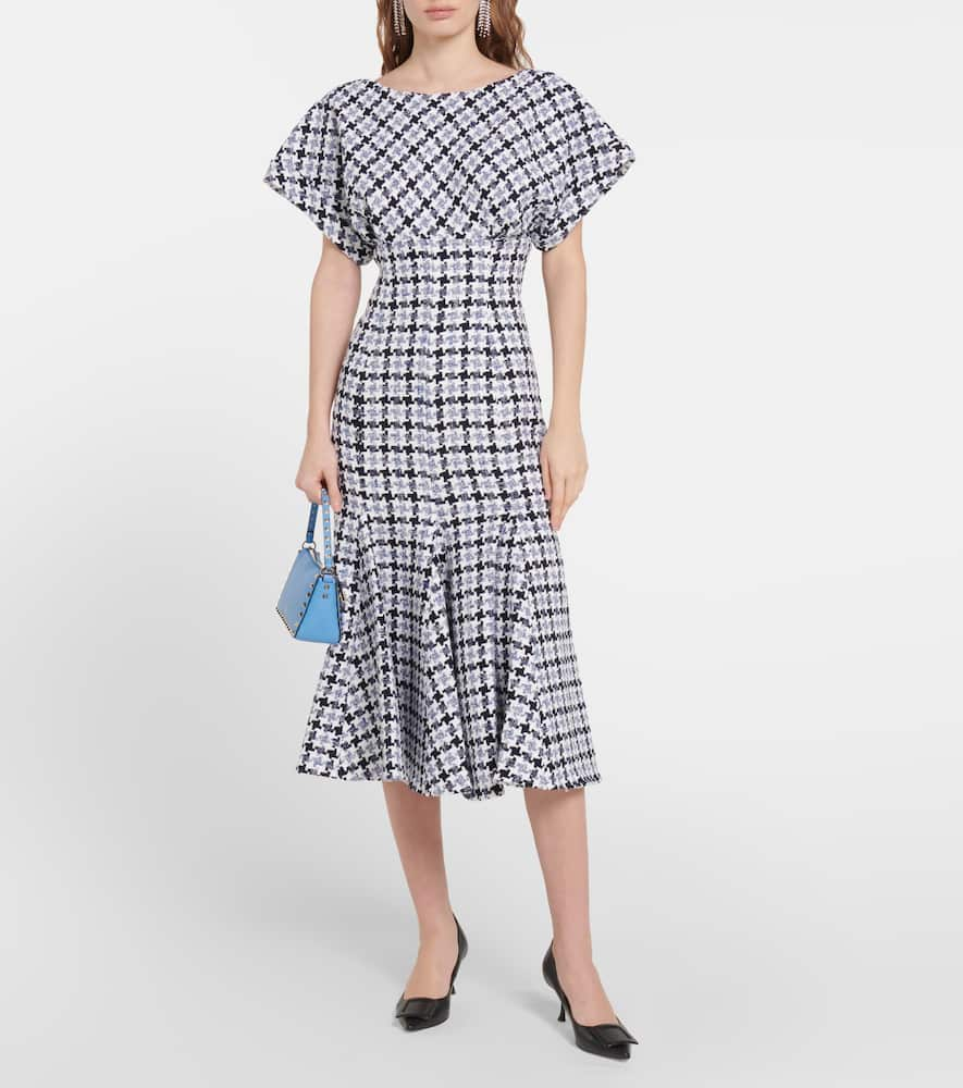 Shop Carolina Herrera Houndstooth Tweed Midi Dress In Lupine Blue Mul