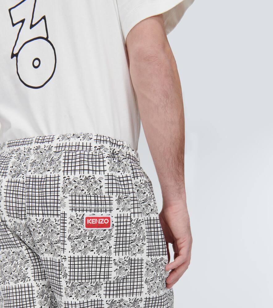 Shop Kenzo Patchwork Print Cotton Shorts In Off White