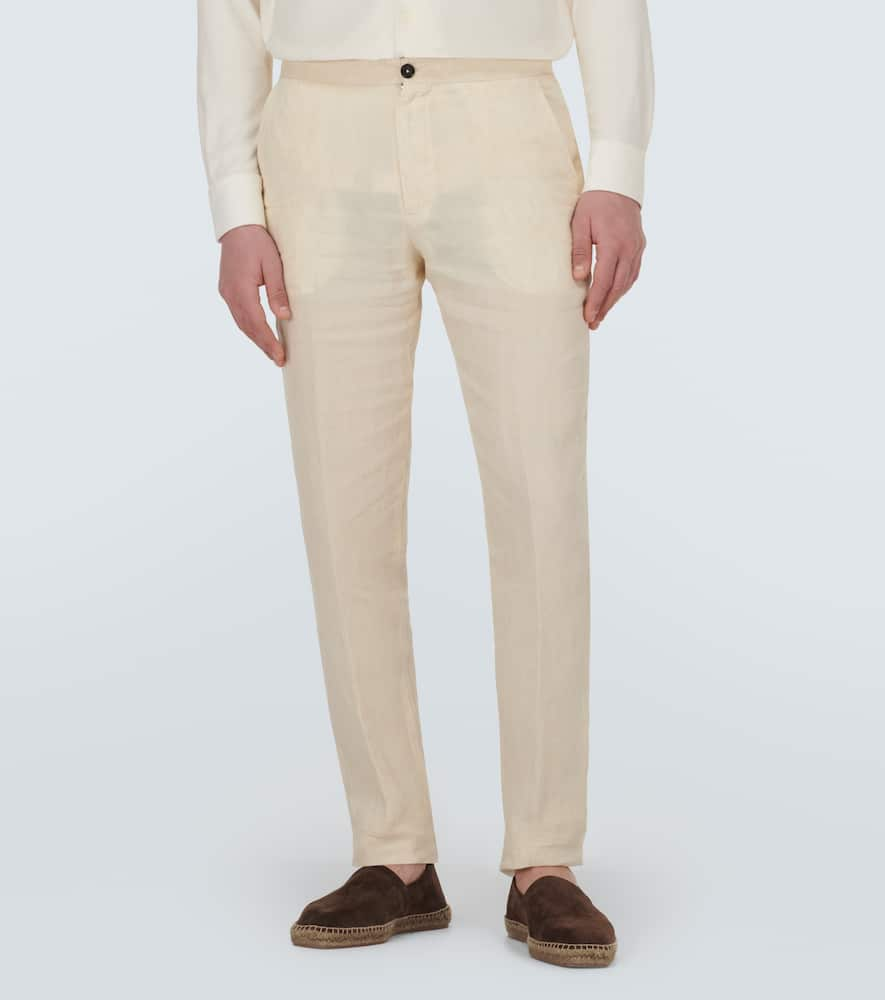 Shop Zegna Linen Chinos In Beige