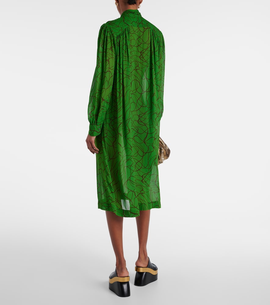 Shop Dries Van Noten Printed Georgette Midi Dress In Green