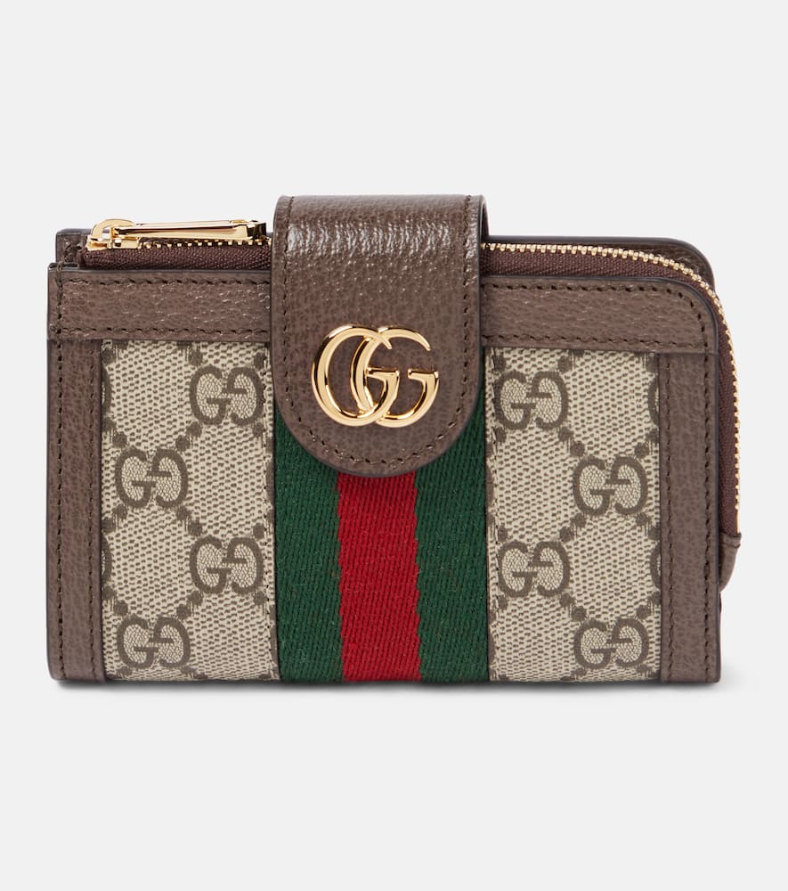 Shop Gucci Ophidia Leather-trimmed Card Case In Multicoloured