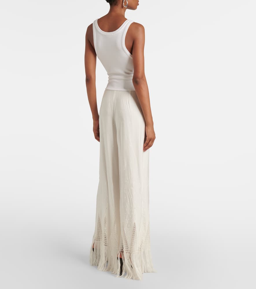 Stella Mccartney Womens Cream Iconic Pressed-creases Straight-leg High-rise Stretch-wool Trousers In White