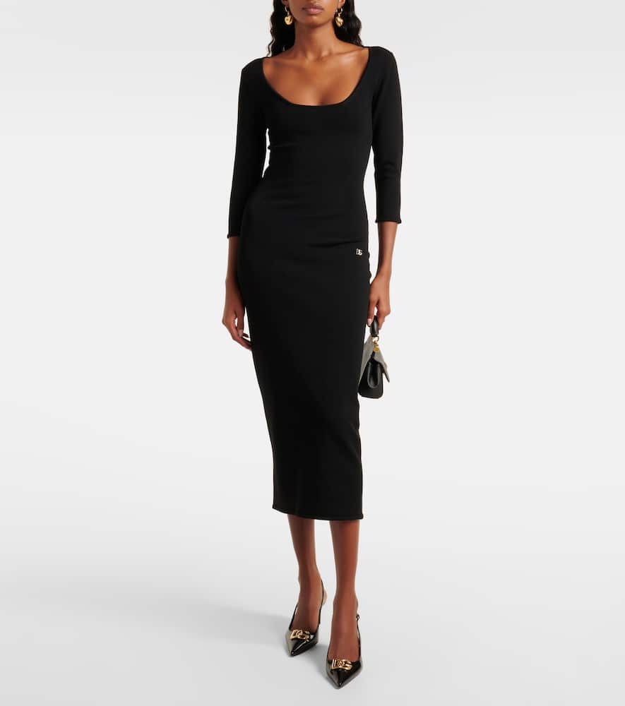 Dolce & Gabbana Viscose Jersey 3/4 Sleeve Midi Dress In Black