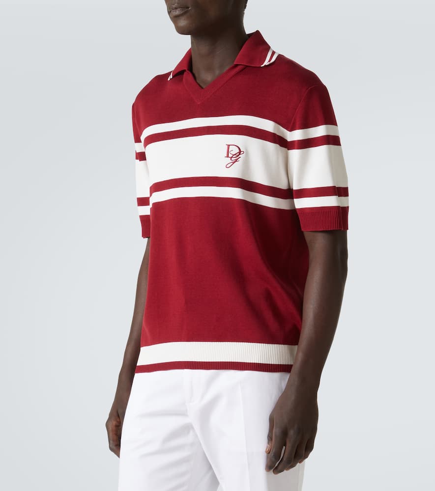 Dolce & Gabbana Red Polo With Striped Motif And Logo Embroidered On The Front In Burgundy