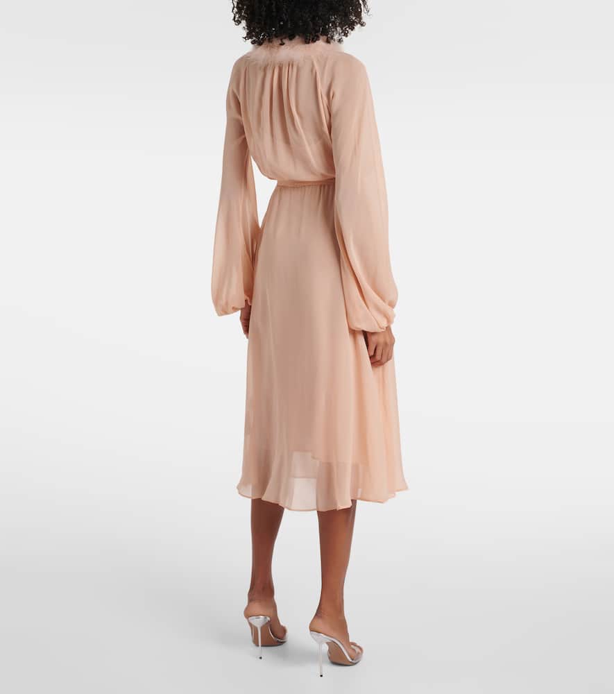 Blumarine Georg Feather-trimmed Midi Dress In Eyeshadow Pink