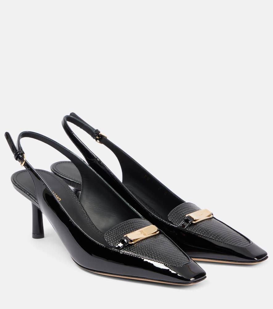 Ferragamo Patent Leather Slingback Pumps In Black