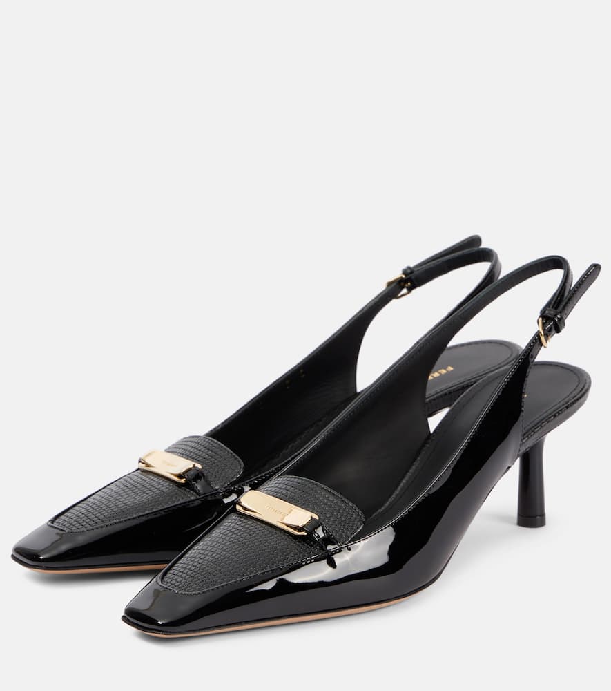 Ferragamo Patent Leather Slingback Pumps In Black