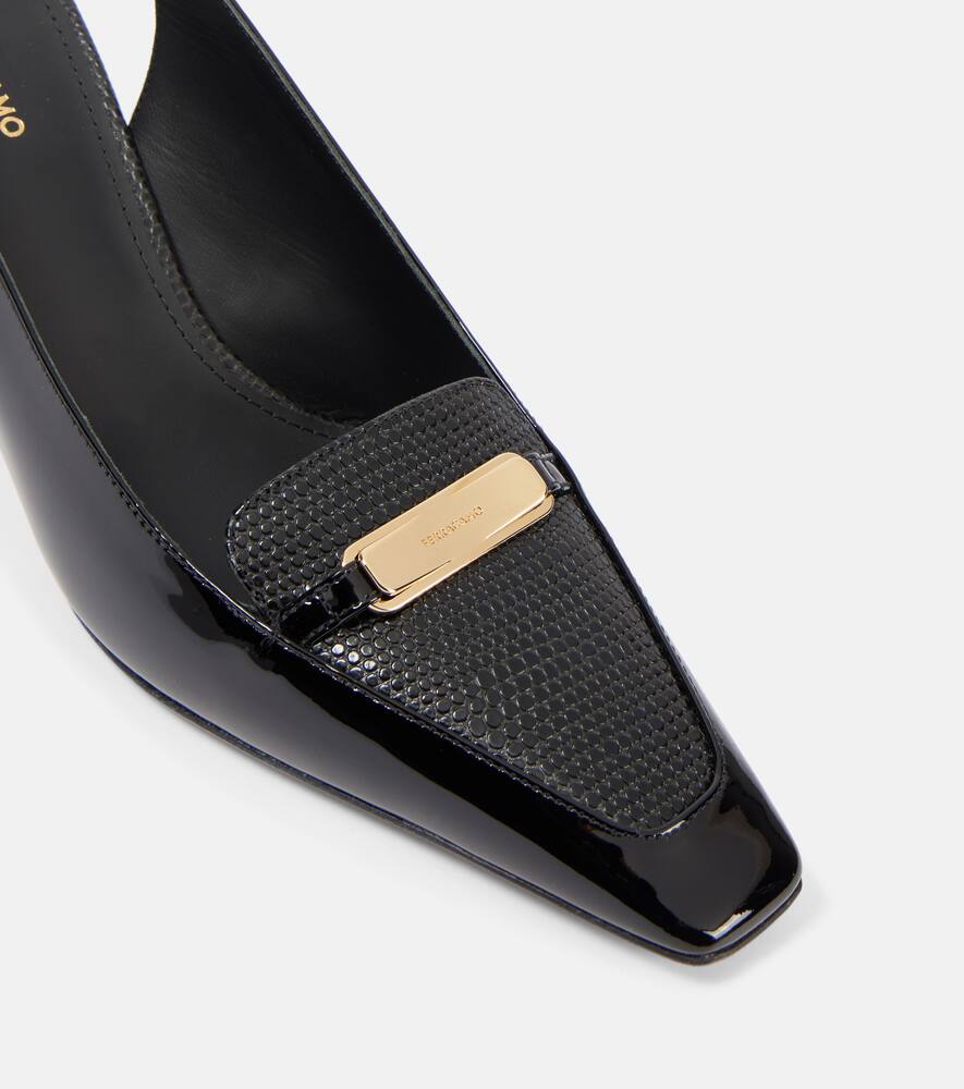 Ferragamo Patent Leather Slingback Pumps In Black