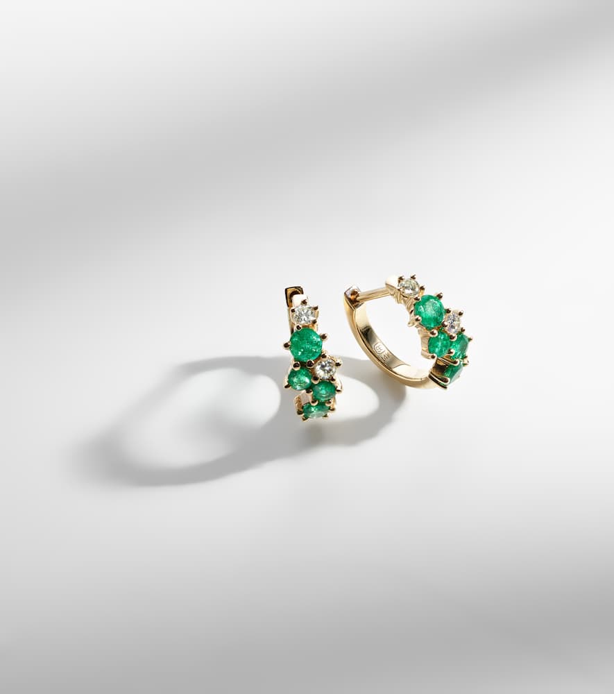 Sydney Evan X Wicked Emerald City 14kt Gold Huggies With Emeralds And Diamonds In Green