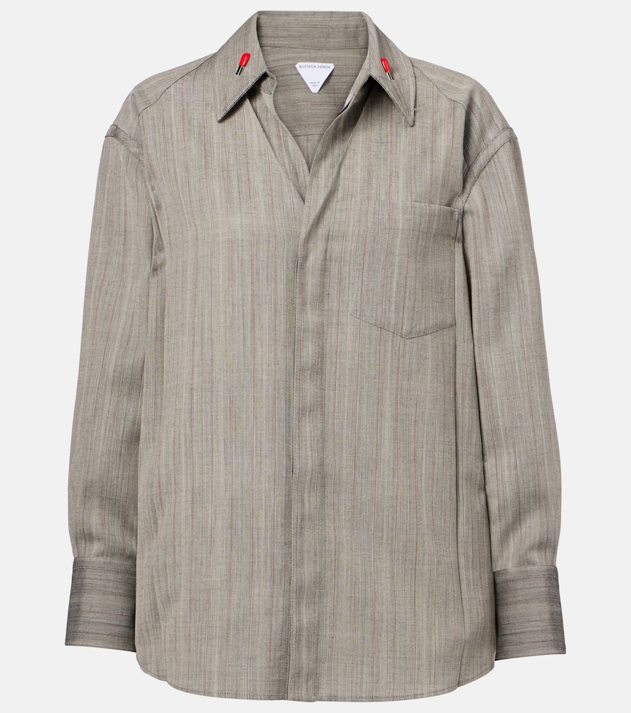 Bottega Veneta Embellished Striped Wool Shirt In Vulcano/bean Melange
