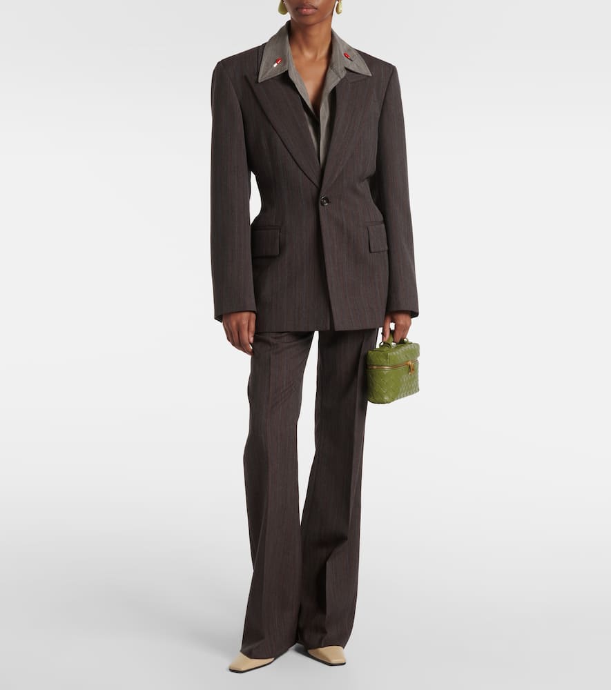 Bottega Veneta Embellished Striped Wool Shirt In Vulcano/bean Melange