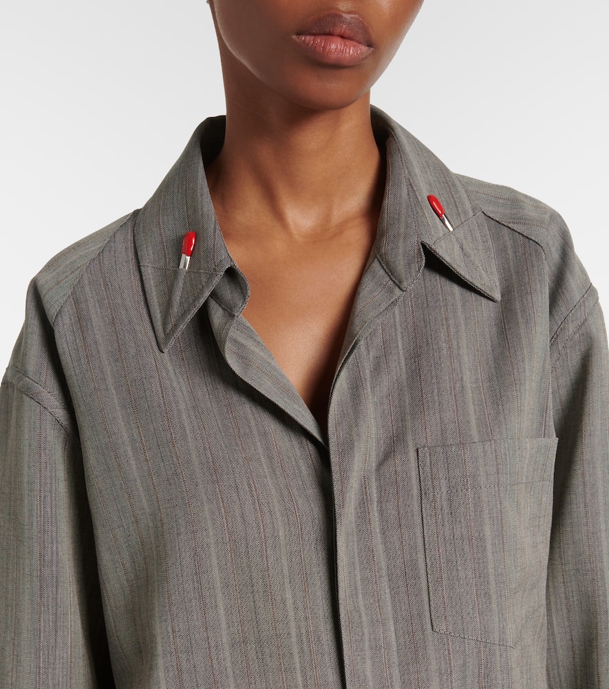 Bottega Veneta Embellished Striped Wool Shirt In Vulcano/bean Melange