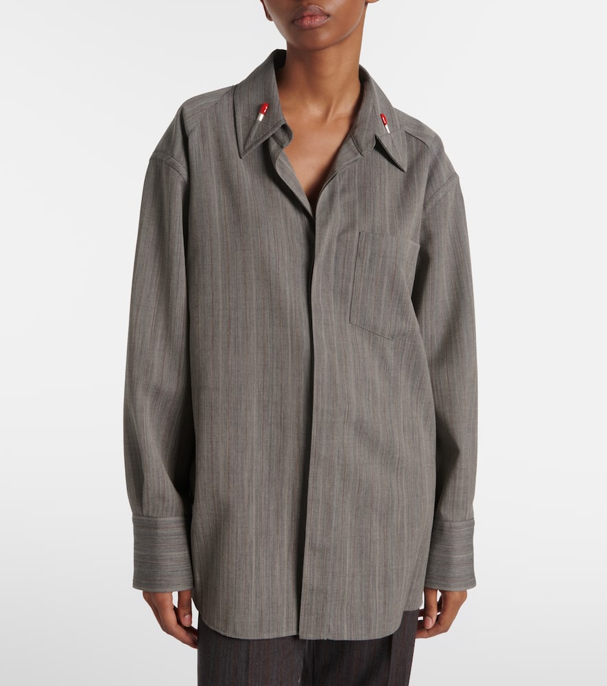 Bottega Veneta Embellished Striped Wool Shirt In Vulcano/bean Melange