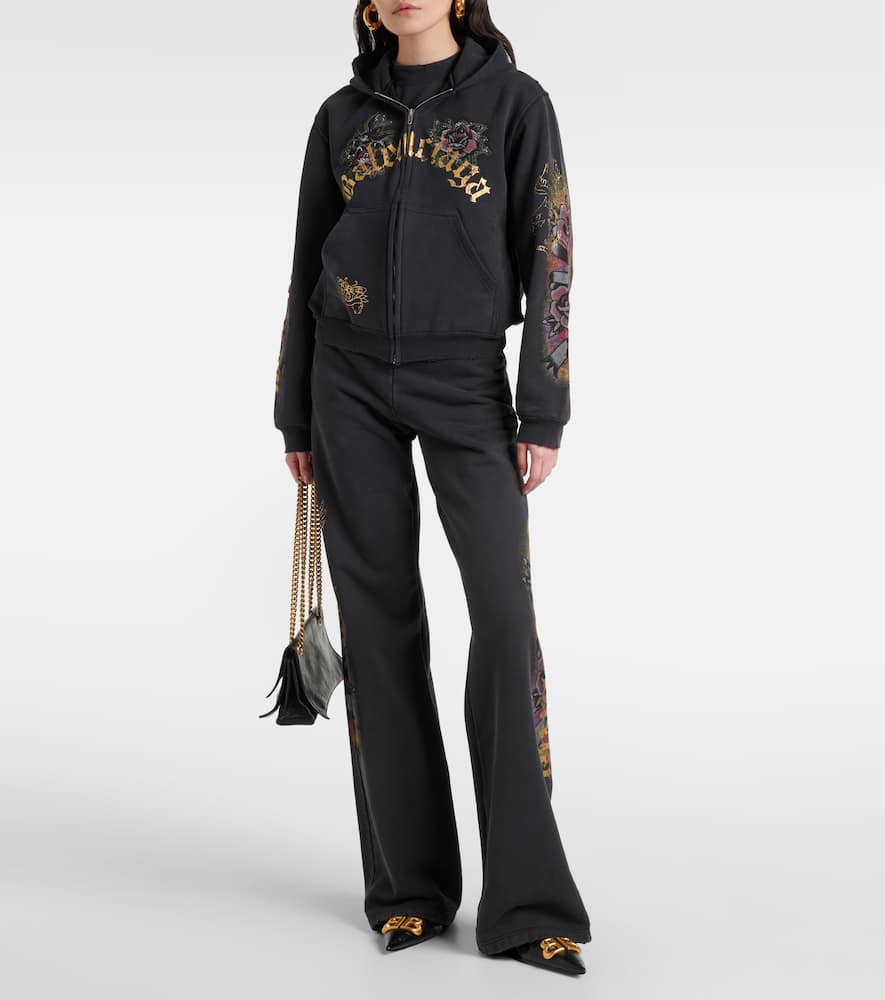 Shop Balenciaga X Under Armour Cotton Fleece Flared Sweatpants In Faded Washed Black