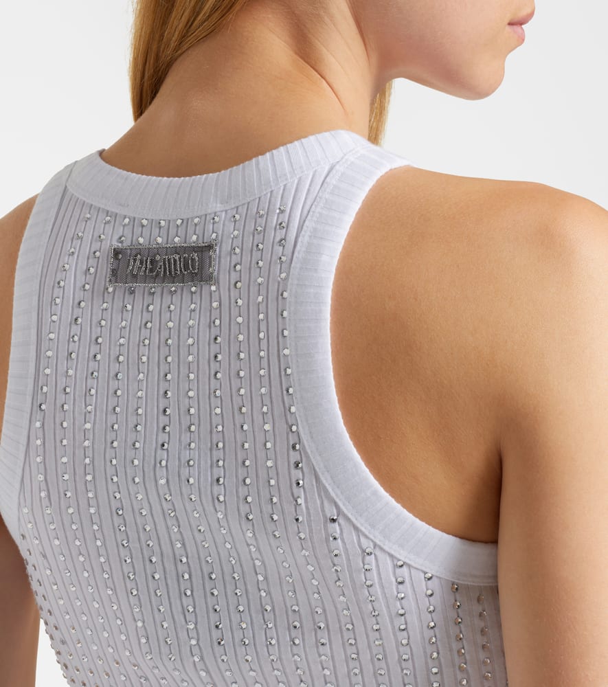 Attico Embellished Cotton Jersey Tank Top In White