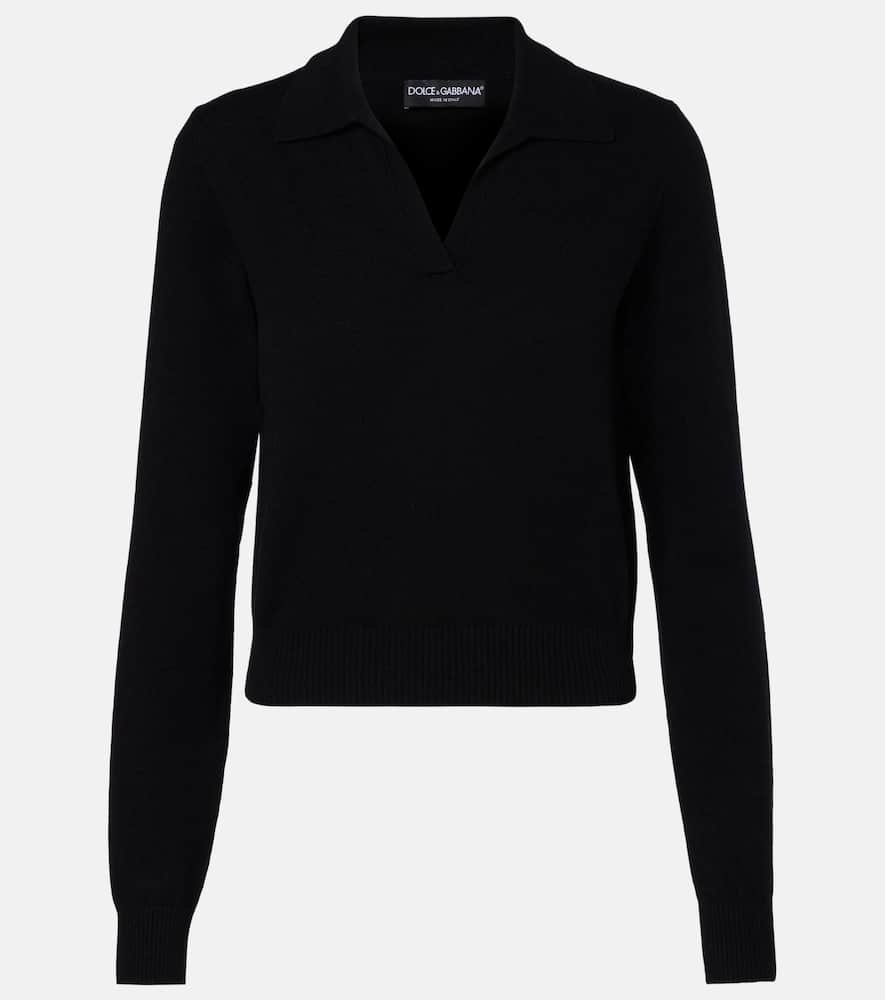 Dolce & Gabbana Polo-style Cashmere Sweater With V-neck In Black