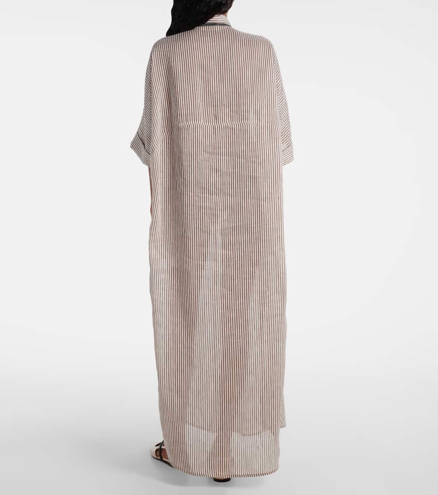 Brunello Cucinelli Oversized Bead-embellished Striped Linen And Silk-blend Organza Maxi Shirt Dress
