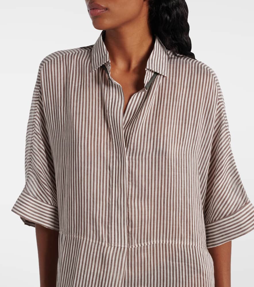 Brunello Cucinelli Oversized Bead-embellished Striped Linen And Silk-blend Organza Maxi Shirt Dress