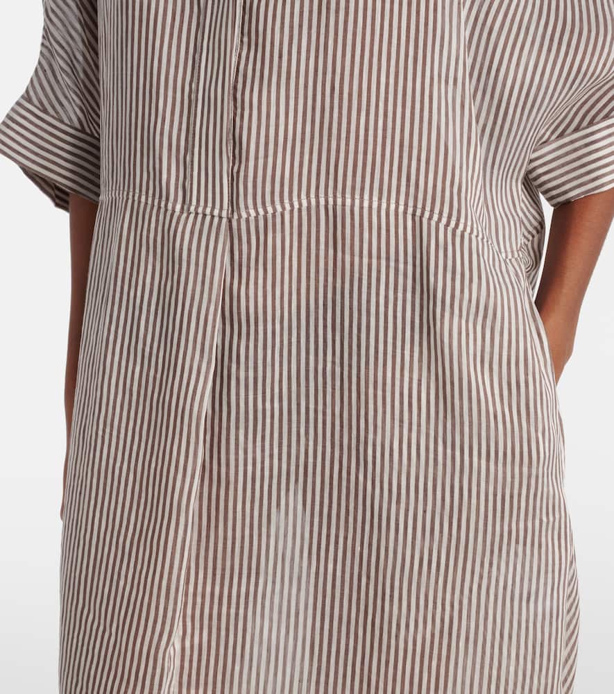 Brunello Cucinelli Oversized Bead-embellished Striped Linen And Silk-blend Organza Maxi Shirt Dress