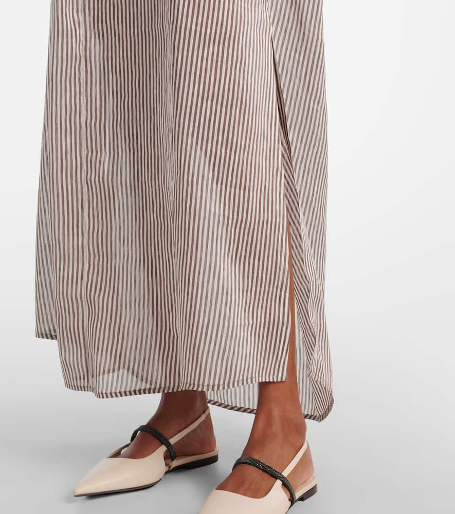 Brunello Cucinelli Oversized Bead-embellished Striped Linen And Silk-blend Organza Maxi Shirt Dress