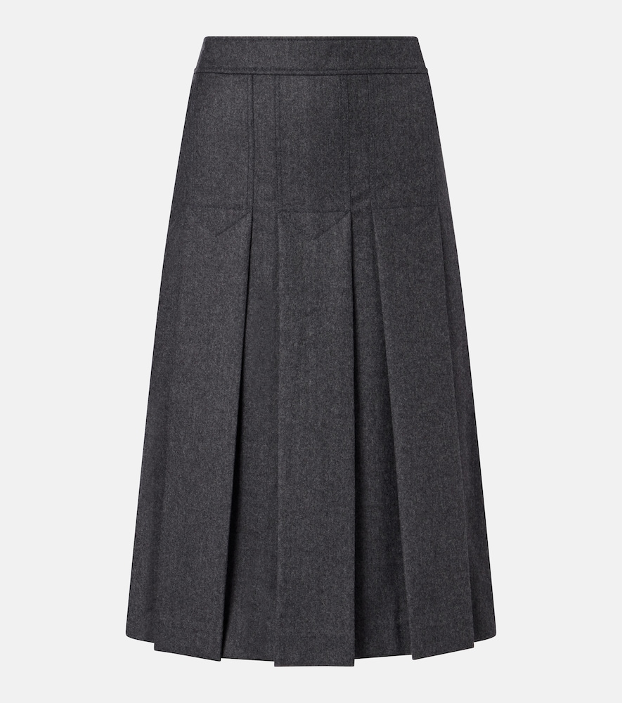 Prada Pleated virgin wool flannel midi skirt