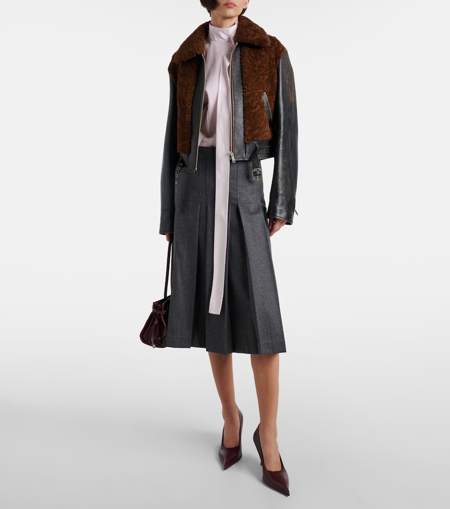 Prada Pleated virgin wool flannel midi skirt