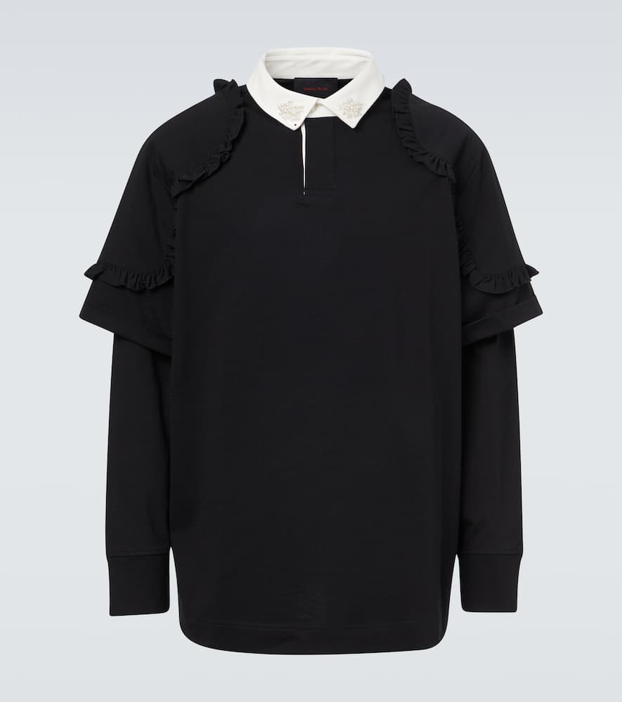 Layered ruffled cotton jersey polo shirt