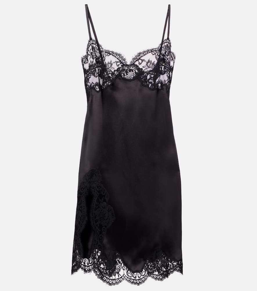 Dolce & Gabbana Lace-trimmed Silk-blend Satin Slip Dress In Black