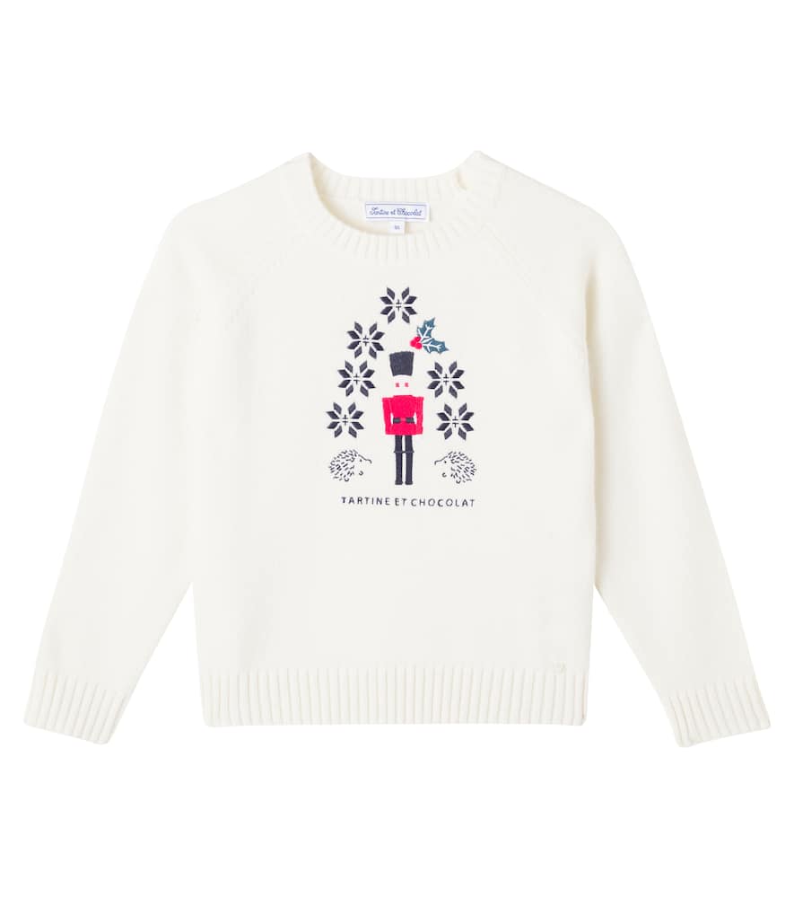 Tartine Et Chocolat Intarsia Wool Sweater In White