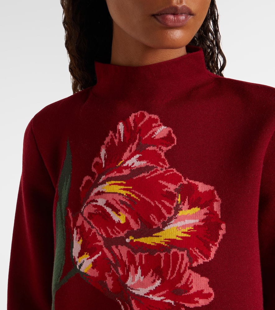 Carolina Herrera Floral Jacquard Cotton And Wool Sweater In Burgundy