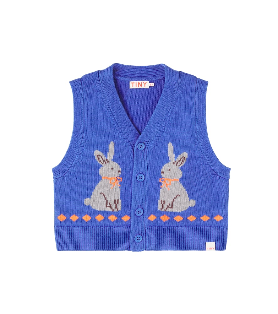 Tinycottons Kids' Rabbits Cotton And Wool Sweater Vest In Blue