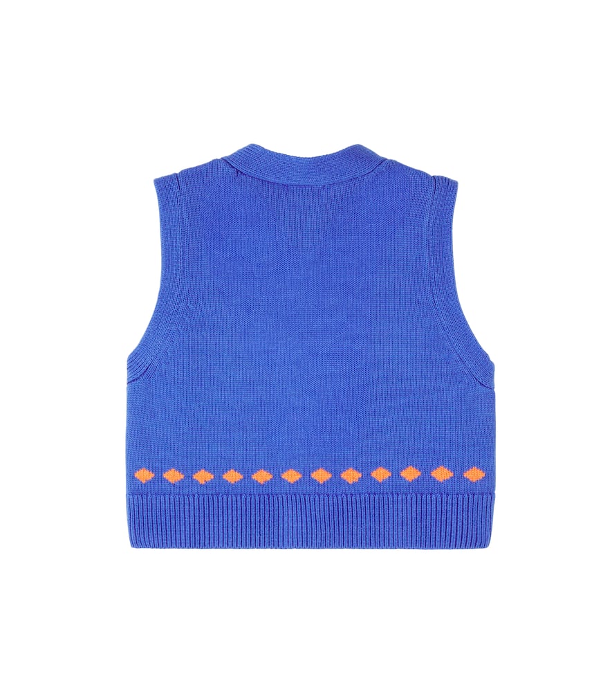 Tinycottons Rabbits Cotton And Wool Sweater Vest In Blue