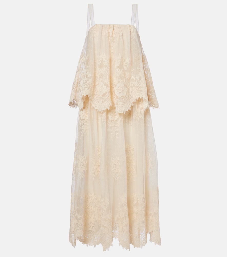 Zimmermann Hypnotic Floral Lace Midi Dress In White