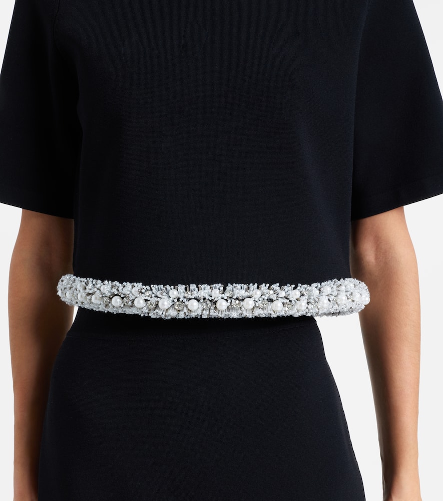 Simkhai Ozelle Embellished Knitted Crop Top In Black