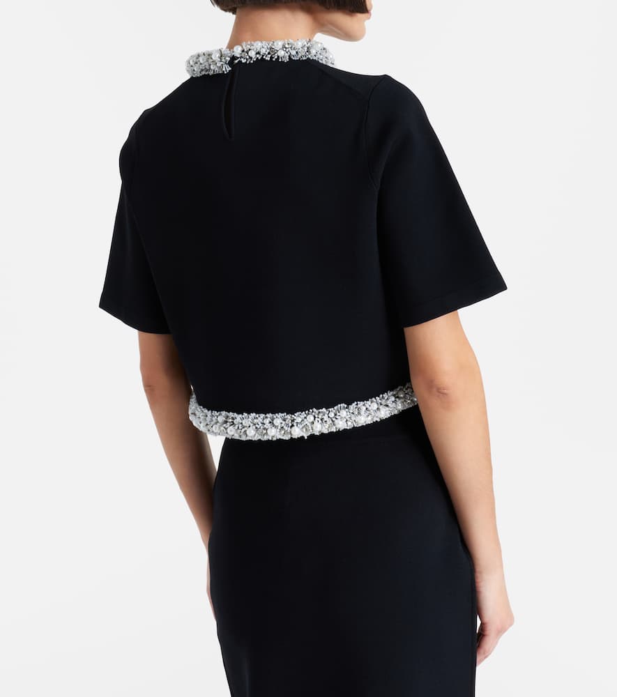 Simkhai Ozelle Embellished Knitted Crop Top In Black