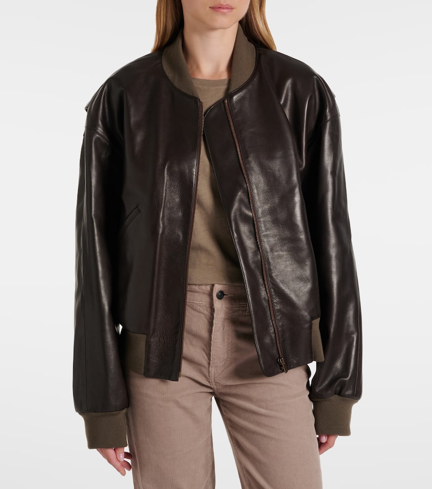 The Row Morisel Leather Bomber Jacket In Brown