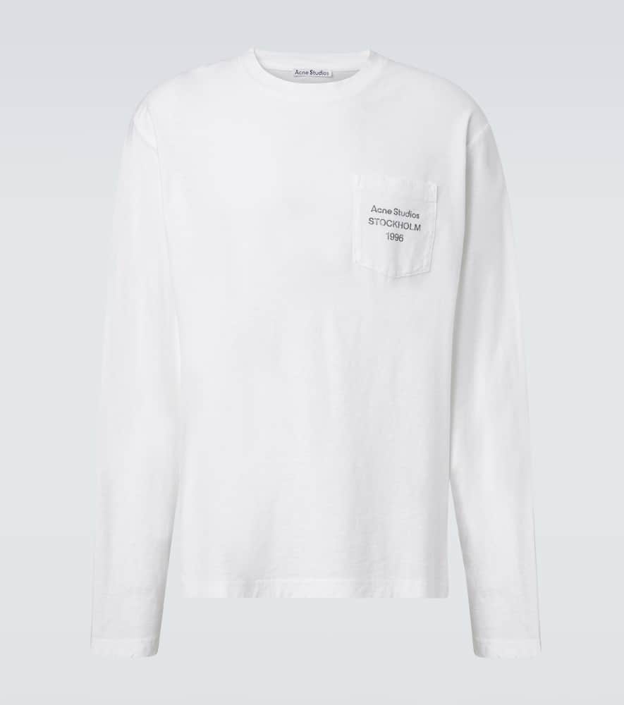 Acne Studios Long Sleeve Crew Neck Logo T-shirt With Pocket In White