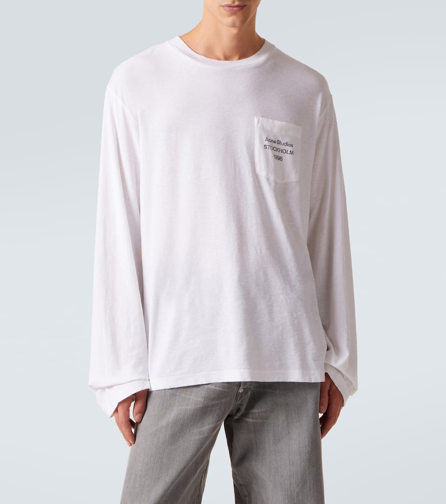 Acne Studios Long Sleeve Crew Neck Logo T-shirt With Pocket In White