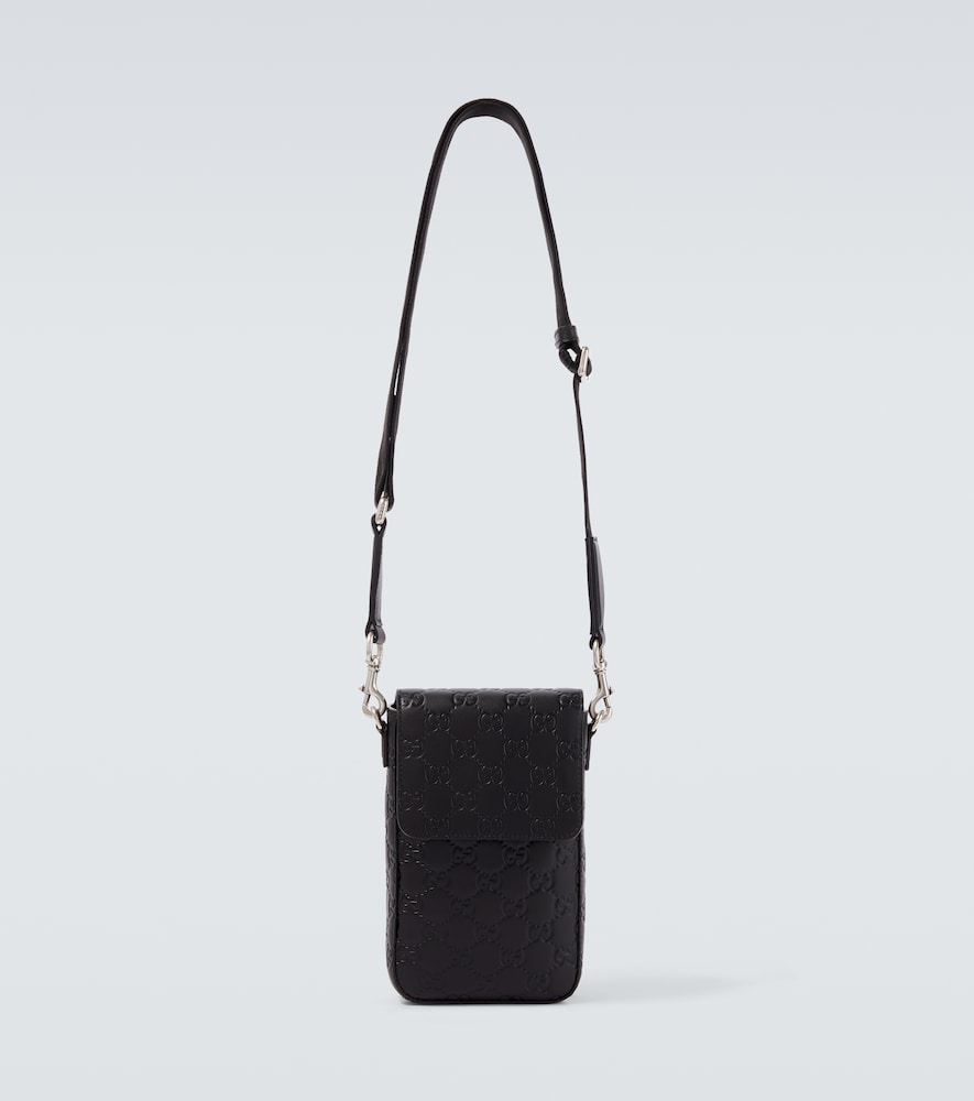 Gucci Men's Black Gg Emblem Debossed Leather Phone Pouch - Mytheresa