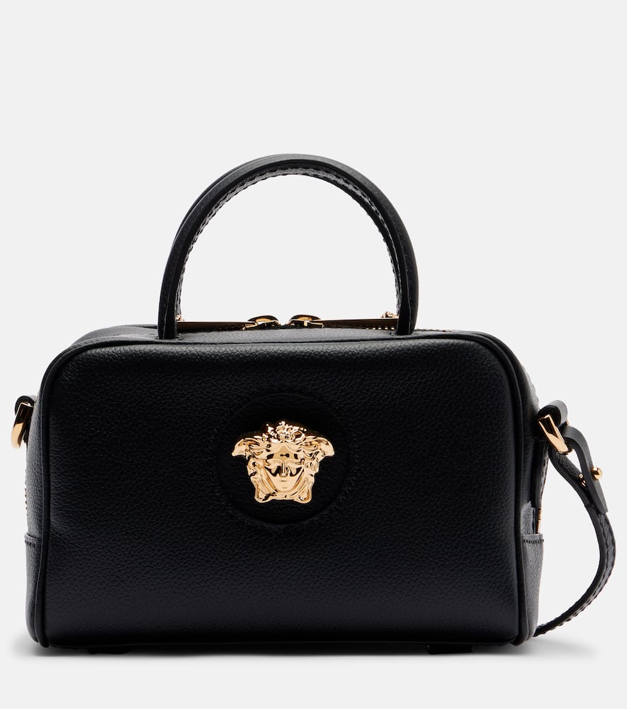 Versace La Medusa Small Leather Tote Bag In Black
