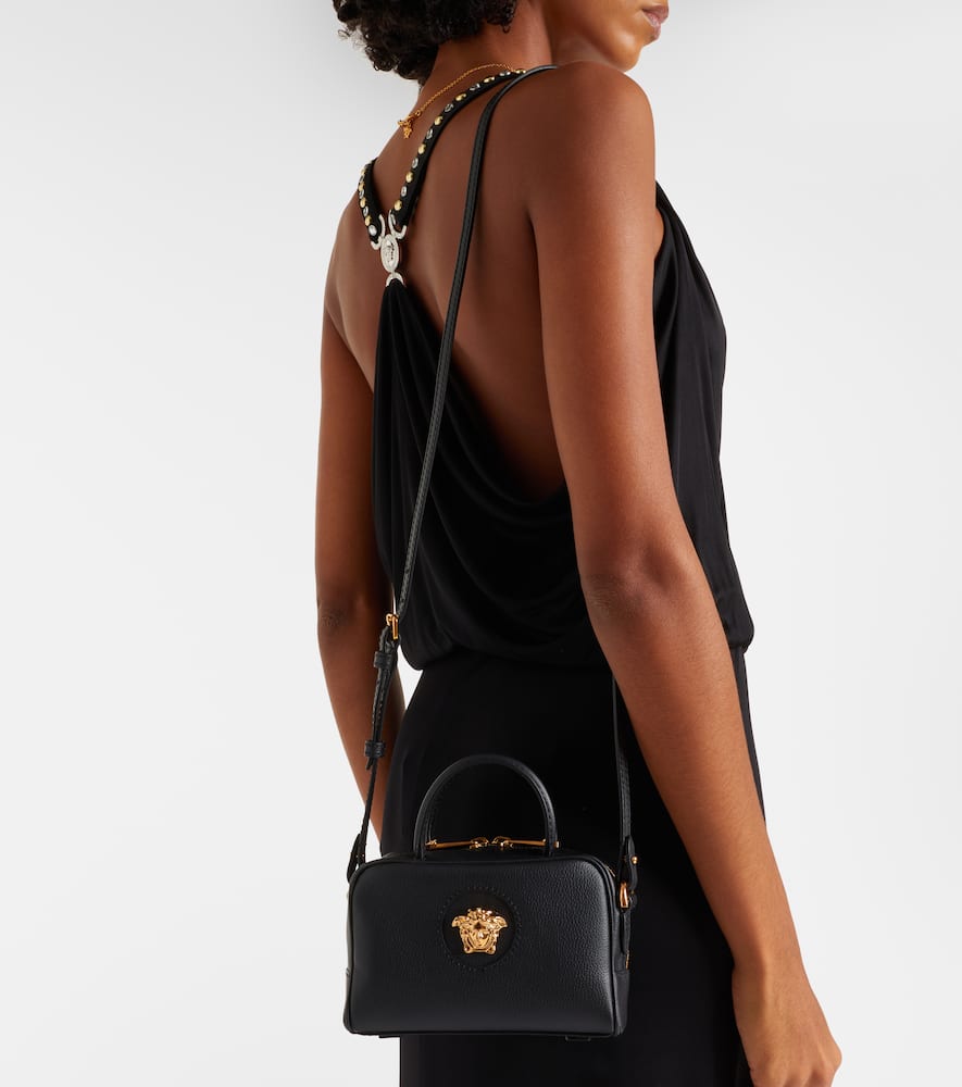 Versace La Medusa Small Leather Tote Bag In Black