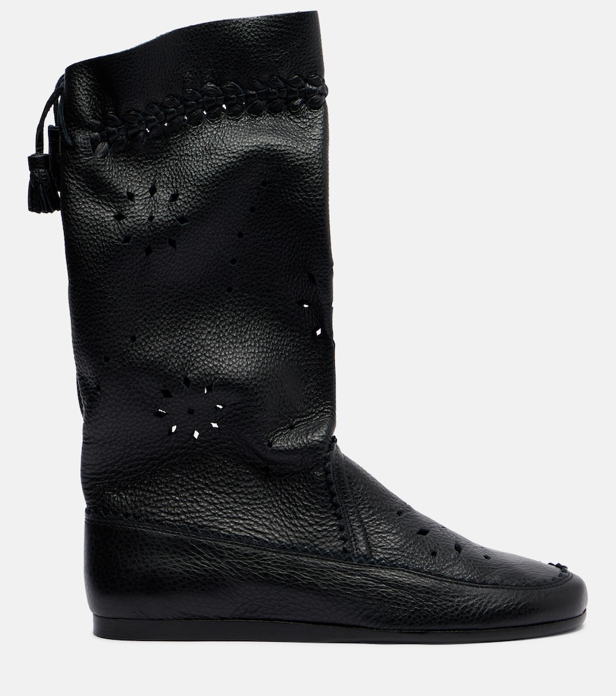 Welky Laser-Cut Leather Mid-Calf Boots