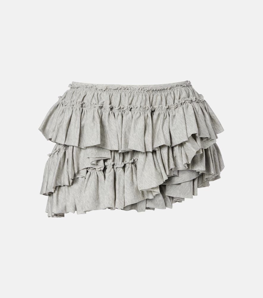 Dries Van Noten Ruffled Asymmetric Cotton Miniskirt In Gray