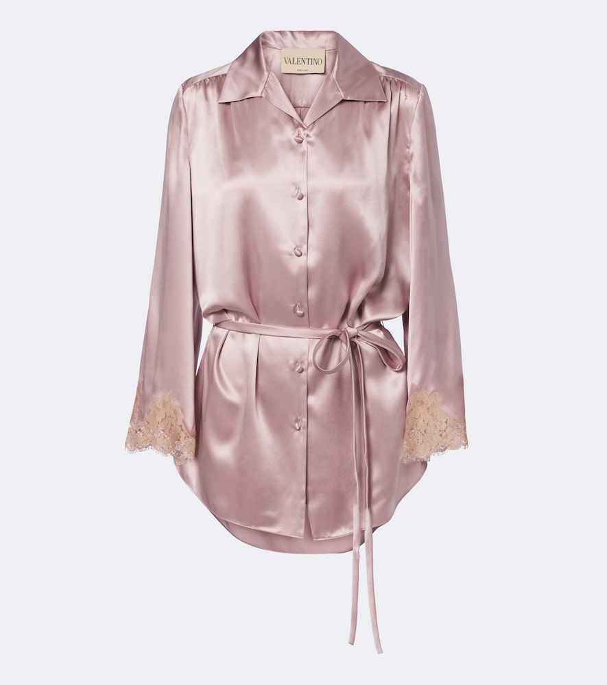 Valentino Women's Pink Lace-Trimmed Silk Satin Shirt UK Size 12 - Mytheresa