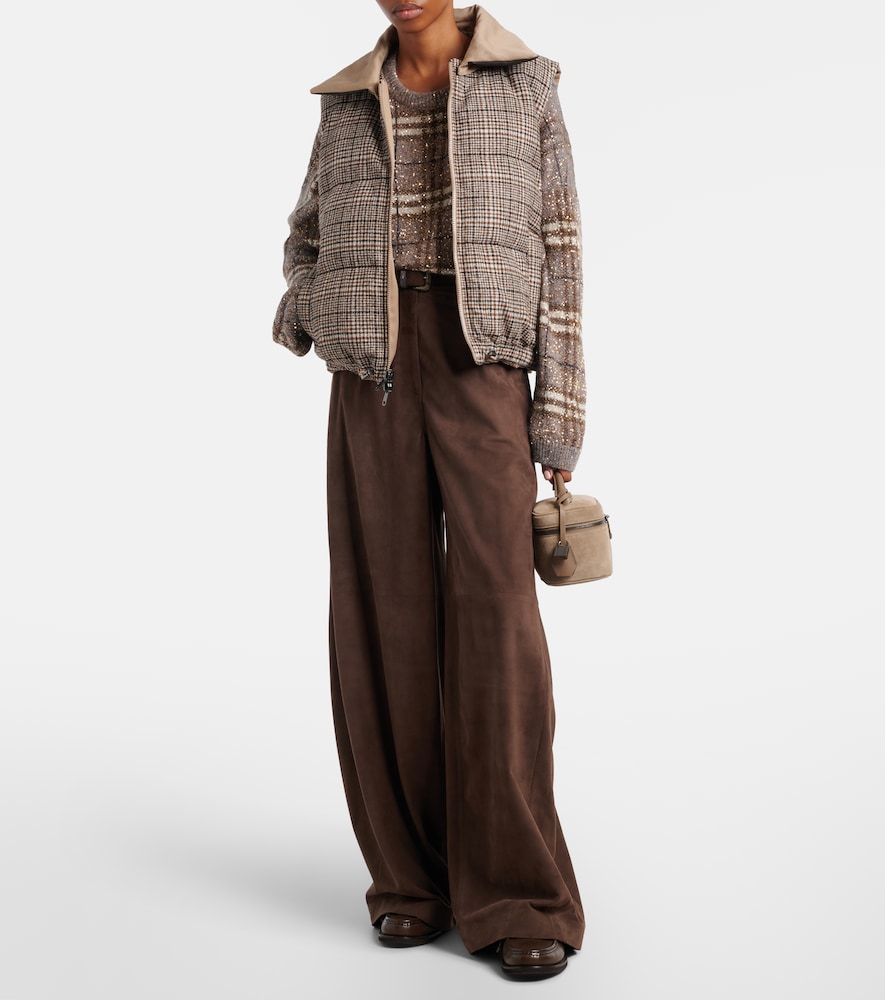 Brunello Cucinelli Checked leather-trimmed down vest