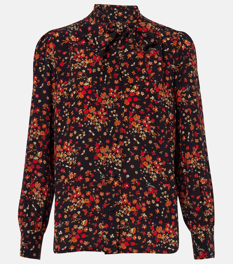 Gucci Bow-detail floral silk blouse